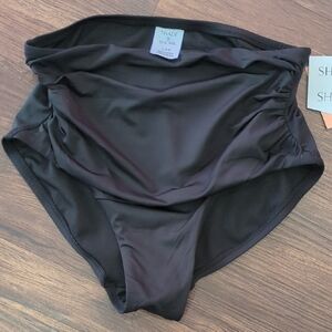 Shade &  Shore Shirred High Waist Brief Bikini Bottom Black, S(4-6).⛱️🌞🏝️🌅.